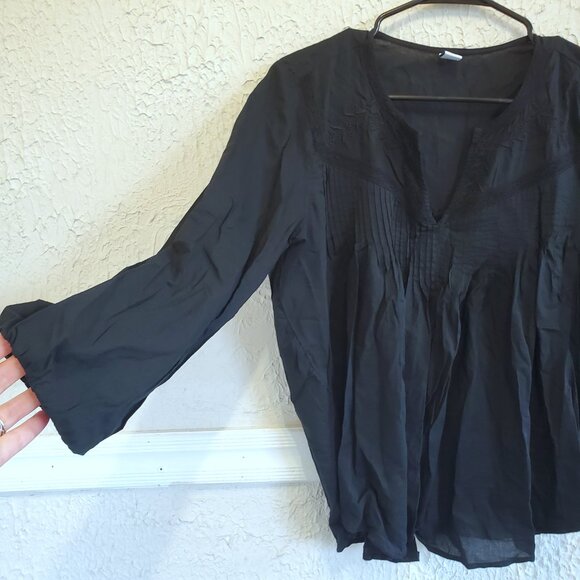 Old Navy Split Neck Cotton Peasant Top, Black, Size M - Picture 5 of 12